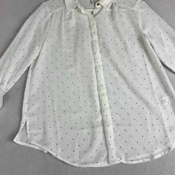 Elle Blouse Womens XS Button Up White Sheer Polka Dot Long Sleeve Office Career - Picture 6 of 12